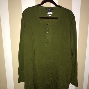 NWT Roaman’s Pullover Green Henley - Size 30/32